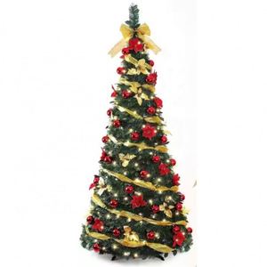 Árbol de Navidad Plegable de 2.1 m con Luces LED, Cintas, Flores y Bolas Navideñas para Decoraciones Festivas - Product Image 1