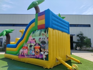 Tobogán Inflable Seco con Diseño de Jungla Vibrante, Palmeras, Tucanes y <span class=keywords><strong>Monos</strong></span> para Juegos Infantiles al Aire Libre - Product Image 4