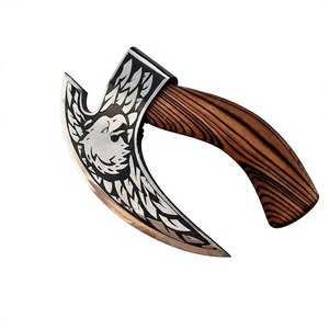 Tête de hache Tomahawk à dos plat en tissu Ahmad, lame en acier à haute teneur en carbone à 4 tranchants, manche en bois de rose, coupe-pizza, étui en cuir - Product Image 1