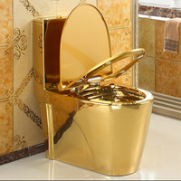 Ensemble WC de luxe en céramique monobloc doré pour salle de bain, avec chasse d'eau intégrée