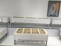 Meuble TV de Luxe Léger, Table Basse avec Tiroirs de Rangement, Bois Massif et Pierre Technologique, Ensemble de Meubles de Divertissement Minimaliste pour Salon