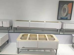 Meuble TV de Luxe Léger, Table Basse avec Tiroirs de Rangement, <span class=keywords><strong>Bois</strong></span> Massif et Pierre Technologique, Ensemble de Meubles de Divertissement Minimaliste pour Salon - Product Image 4