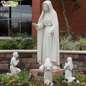 Thánh nghệ thuật nhà thờ tôn giáo cuộc sống Kích thước bức tượng đá cẩm thạch Fatima điêu khắc với ba trẻ em - Product Image 5