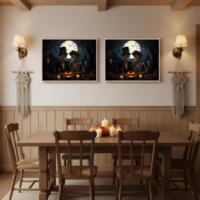 Tableau mural LED personnalisé pour Halloween, scène de couple squelette autour d'un feu de camp, peinture encadrée faite à la main