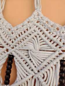 <b>White</b> Macrame Wall <b>Hanging</b> Beaded Fringe Decorative Curtain Panel Boho Home Decor - Product Image 3