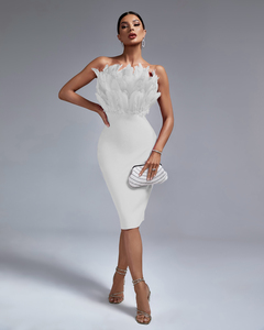 Vestido <span class=keywords><strong>de</strong></span> Fiesta Ocstrade en Stock, Vestido Bandage Negro con Plumas, Vestido <span class=keywords><strong>de</strong></span> Noche sin Tirantes para Mujer, Vestidos <span class=keywords><strong>de</strong></span> Gala - Product Image 2