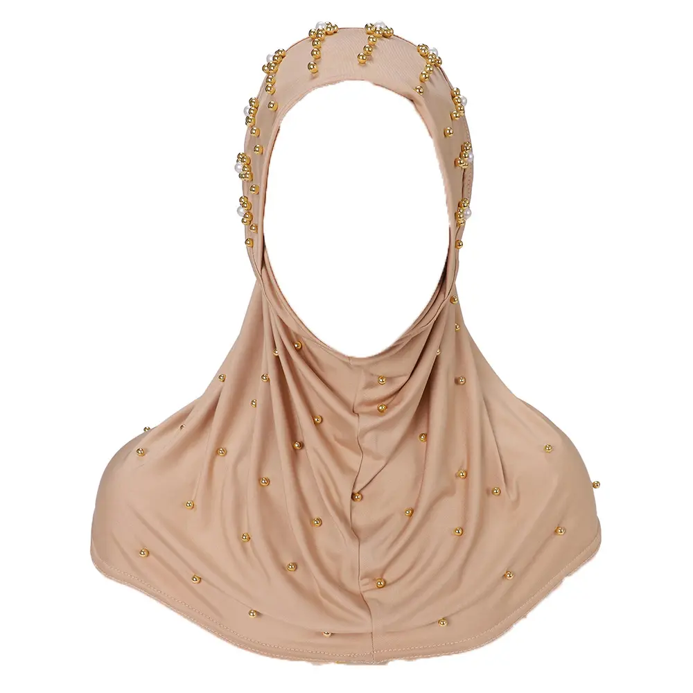 Nuevo hiyab malasio con cuentas de diamante liso, envoltura elástica para la cabeza, sombreros interiores para mujer de Indonesia, gorros de algodón debajo de la bufanda con perlas