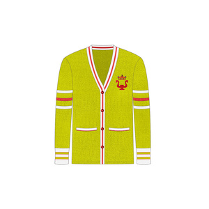 ODM <span class=keywords><strong>Cardigan</strong></span> universitario personalizzato verde <span class=keywords><strong>giallo</strong></span> maglione da <span class=keywords><strong>donna</strong></span> con scollo a V modello Varsity a maniche lunghe lavorato a maglia invernale - Product Image 1