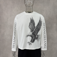 T-shirts pour hommes Guangzhou Shangshang personnalisés avec impression DTG, coupe lourde, effet vieilli, manches longues gaufrées