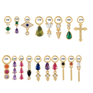 Dijes Colgantes de Plata de Ley 925 para Pendientes de Aro DIY |   Colgante Chapado en Oro con Gema de Circonita Cúbica en Forma de Cruz, Pico, Barra, Ojo y Lágrima - Product Image 2