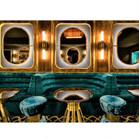 J2S Banquettes de restaurant demi-circulaires en cuir et velours, style européen moderne, personnalisées, pour projets hôteliers, avec ensemble table et chaises