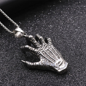 Mens Satanic Devil Hamsa Hand Devil <strong>Eye</strong> of Horus Pendant Necklace Heavy Stainless Steel Gothic <strong>Demon</strong> Hand Claw Blue <strong>Eye</strong> Pendant