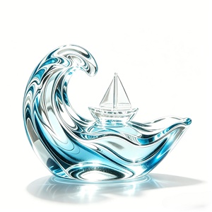 Ornamento in Resina Trasparente a Forma di Onda e Barca, Simbolo di Viaggio Tranquillo, Adatto per Decorazione o Regalo - Product Image 1