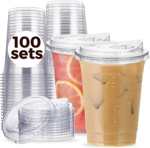 Gobelet en plastique jetable à paroi simple, imprimé UV avec logo personnalisé, écologique, diamètre 90 mm, qualité alimentaire PET/PP, 12-32 oz, faible MOQ, avec couvercles - Product Image 1