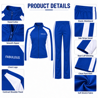 Ensemble de survêtement personnalisé pour cheerleading, veste à fermeture éclair intégrale et pantalon pour femmes, bleu et blanc, pour entraînement d'équipe