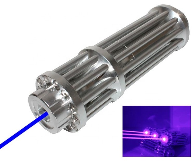 XPL-DBL810B1000 Rechargeable 16340 Battery Aluminum Alloy Gatling-shape 450nm Blue Laser Pointer for Burning