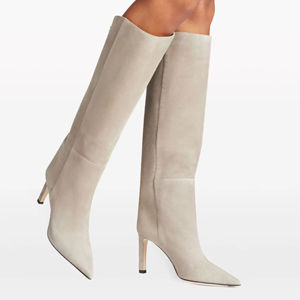 Yüksek kalite özel Logo kadın diz yüksek yapılan çizmeler ayakkabı kış sivri burun yüksek topuk çizmeler - Product Image 1