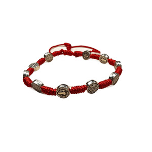 Cross Border Retro Woven <b>Bracelet</b> With Metal Beads St Benedict Jewelry Black And Red <b>String</b> Catholic Gift Tibetan Silver - Product Image 5