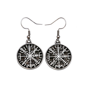 yunnique Nordic Viking <b>Compass</b> Drop Earrings Tibetan Silver Men's Jewelry Gift Geometric Design Steel Color Earring - Product Image 5