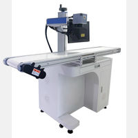 Machine de marquage laser CO2 volante pour le codage en ligne par lots sur plastique, caoutchouc, bois avec positionnement visuel, 40W 60W 80W