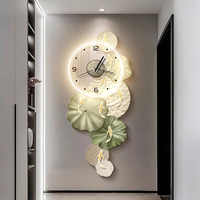 Peinture LED moderne 3D à neuf poissons Impression numérique Peinture décorative d'art mural de salon avec horloge Peinture lumineuse