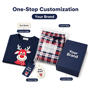 Ensemble <span class=keywords><strong>de</strong></span> pyjamas <span class=keywords><strong>de</strong></span> Noël personnalisés en polyester avec motif renne et foulard à pois, assortis pour la famille, pour hommes et femmes, livraison directe, POD, MOQ 1 pièce - Product Image 4