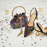 Ensemble Sac et Chaussures de Luxe pour Femme de Créateur Italien, Été Automne, Chaussures de Soirée avec Strass et Décorations Imprimées
