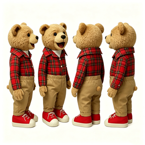 ตุ๊กตาหมีสีน้ำตาลเหมือนจริงพร้อมเสื้อเชิ้ตลายสก๊อตและรองเท้าผ้าใบ – ของเล่นบทบาทสมมติแบบอินเทอร์แอคทีฟสำหรับเด็ก การเล่าเรื่อง และการเล่นสมมติ - Product Image 4