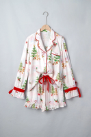 Ensemble de pyjama de Noël pour femmes avec logo personnalisé, haut à manches longues et short, imprimé de Noël, vêtements de nuit décontractés