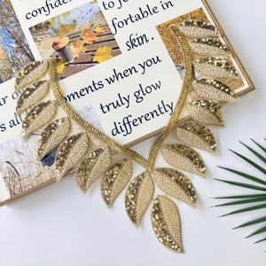 थोक सोने की कढ़ाई कॉलर एपलिक मेश सिलाई नेकलाइन कॉलर के साथ डिय सजावट परिधान सामान के लिए सेसिन बीड - Product Image 2