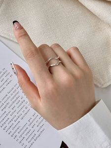 Dylam Hypoallergenic Non Tarnish Minimalist S925 <b>Silver</b> Rhodium 18K Gold Plated Irregular Wave 2 Layer <b>Adjustable</b> Women <b>Rings</b> - Product Image 3