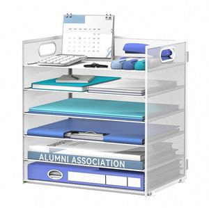 6 Tier Metal Mesh Paper <b>File</b> Organizer for Desk Paper Letter Tray Organizer Mesh Desk <b>File</b> Organizers with Handle - Product Image 2