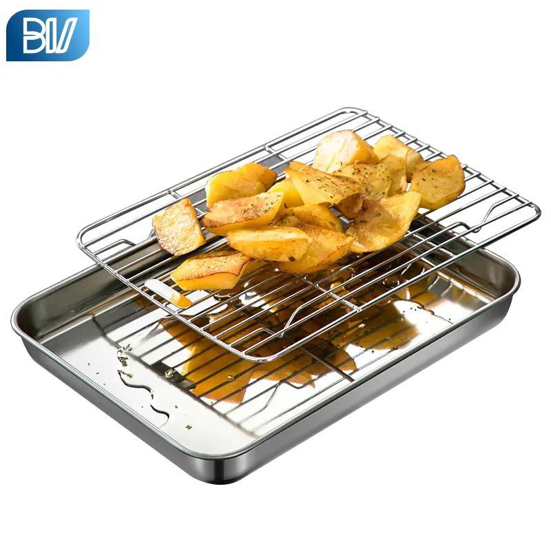 Bandeja Rectangular de Cocina para Hornear, Bandeja de Goteo de Aceite para Condimentos, Parrilla de Acero Inoxidable 18-10