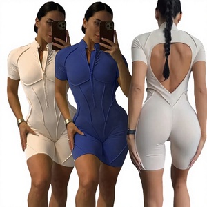 Combinaison de yoga pour femme à col montant et dos ouvert, fermeture éclair intégrale, une pièce, moulante, très extensible, légère, en nylon, pour le sport - Product Image 3