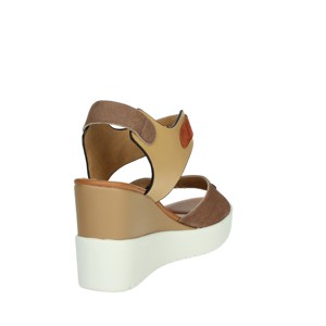 Sandali con zeppa 220750 Beige con punta aperta comoda fodera in vera pelle per estate traspirante con plateau con tacco piatto - Product Image 3