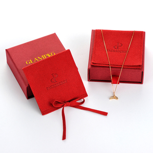 PackSecret Custom Luxury Red Microfiber Jewelry Set <b>Embossed</b> Logo Insert Necklaces Earrings Button Pouch Luxury Bag Display - Product Image 6