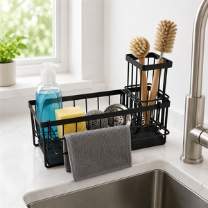 Étagère de rangement de cuisine moderne et écologique en fer, porte-éponge et porte-serviettes avec drainage, multifonctionnelle, murale ou à poser sur comptoir - Product Image 2