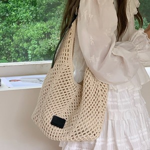 Bolso Tote Tejido Calado de Algodón y Lino Suave con Forma de Cubo y Cierre Magnético para Atuendos Diarios Verano 2025 - Product Image 4