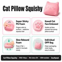Coussin chat jouet Southpeak, Squishy super collant à remontée lente en PU, jouet anti-stress 8x6cm, 3 couleurs, certifié CE EN71, emballage OPP, fabrication OEM WS
