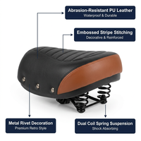 Selle large pour vélo électrique avec suspension à ressorts, en cuir PVC imperméable, coussin confortable pour vélo électrique, décor riveté, 30x21cm