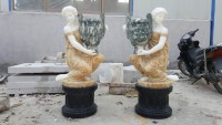 Sculpture en marbre grandeur nature Statues de dame avec pots de fleurs