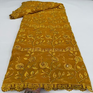 Ultimo tessuto tessuto ricamato in <span class=keywords><strong>cotone</strong></span> 3d fiori <span class=keywords><strong>Organza</strong></span> con pietre per diserbo vestito o abbigliamento delle donne per il partito - Product Image 4