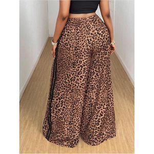 Pantalon large imprimé léopard respirant pour femme FOXA, grande taille, avec bande latérale et lien à nouer devant, coupe ample, polyester/coton - Product Image 2