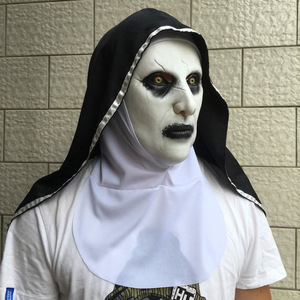Maschera in Latex da Suora Malvagia con Copricapo Nero, Accessorio per Costume da <span class=keywords><strong>Film</strong></span> <span class=keywords><strong>Horror</strong></span>, Travestimento per Feste di Halloween - Product Image 2