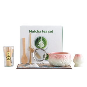 Ensemble traditionnel de thé matcha japonais - Ensemble complet avec fouet en bambou à motif de fleurs de cerisier roses, bol en céramique, fabriqué au <span class=keywords><strong>Japon</strong></span> - Product Image 1