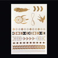 Autocollant de tatouage doré personnalisé à la mode, papier transfert à l'eau, film PET, feuille métallique, tatouage temporaire pour la décoration du corps, durable