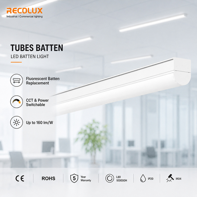 High Efficiency CCT Power Switchable LED Batten Linear Pendant Light for Office Corridor Lighting