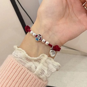 S999 Pure Silver Red <b>Rope</b> <b>Bracelet</b> Heart Shape Unisex Gift Jewelry - Product Image 1