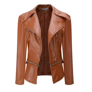 New Ladies Leather Jacket Abrigo Windbreaker Motorcycle Style Leather Coat Shoulder Shoulder Pads Slim Fashion Women Coat