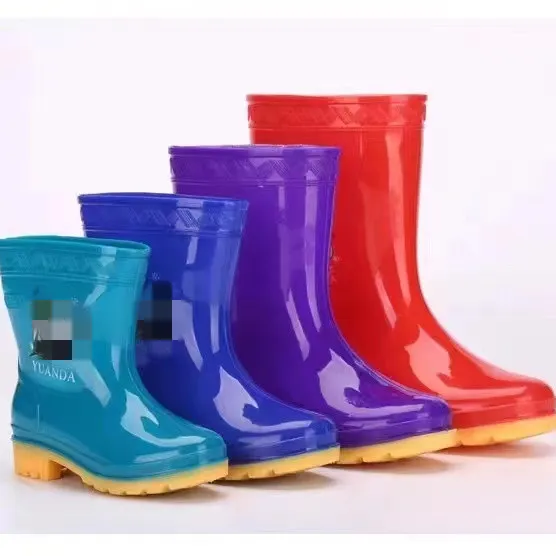 Panda Logo custom kids half rubber wellington gum boots Wholesale children wellies rain boots for kids